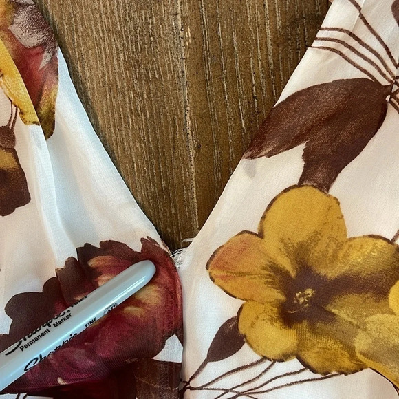 Vintage White Dark Fall Floral Puff Sheer Sleeve Modest Neck Flowy Midi Dress 6 - Picture 12 of 15